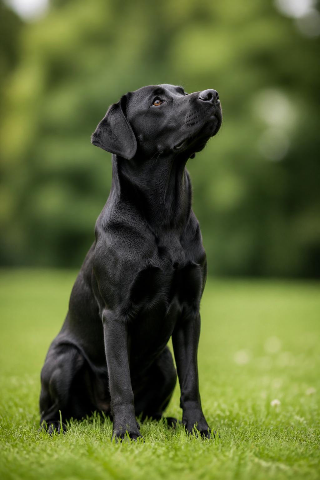 A focused, well-trained black labrador during a private dog training session